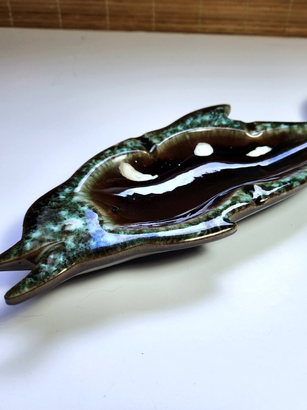 Vintage Dolphin Ashtray Blue Mountain Style Japan MCM Terra Cotta 11 Inch